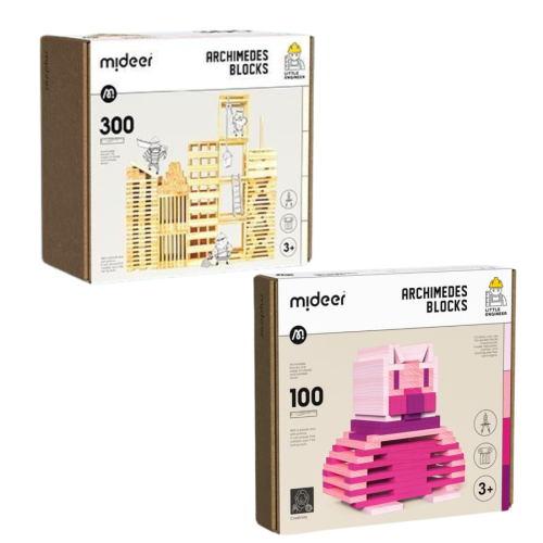 SADA ARCHIMEDES BLOCKS drevené stavebné bloky + ružové farby 400 ks